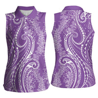 Polynesia Plumeria Lei Women Sleeveless Polo Shirt Periwinkle Curves Motif LT7 - Polynesian Pride