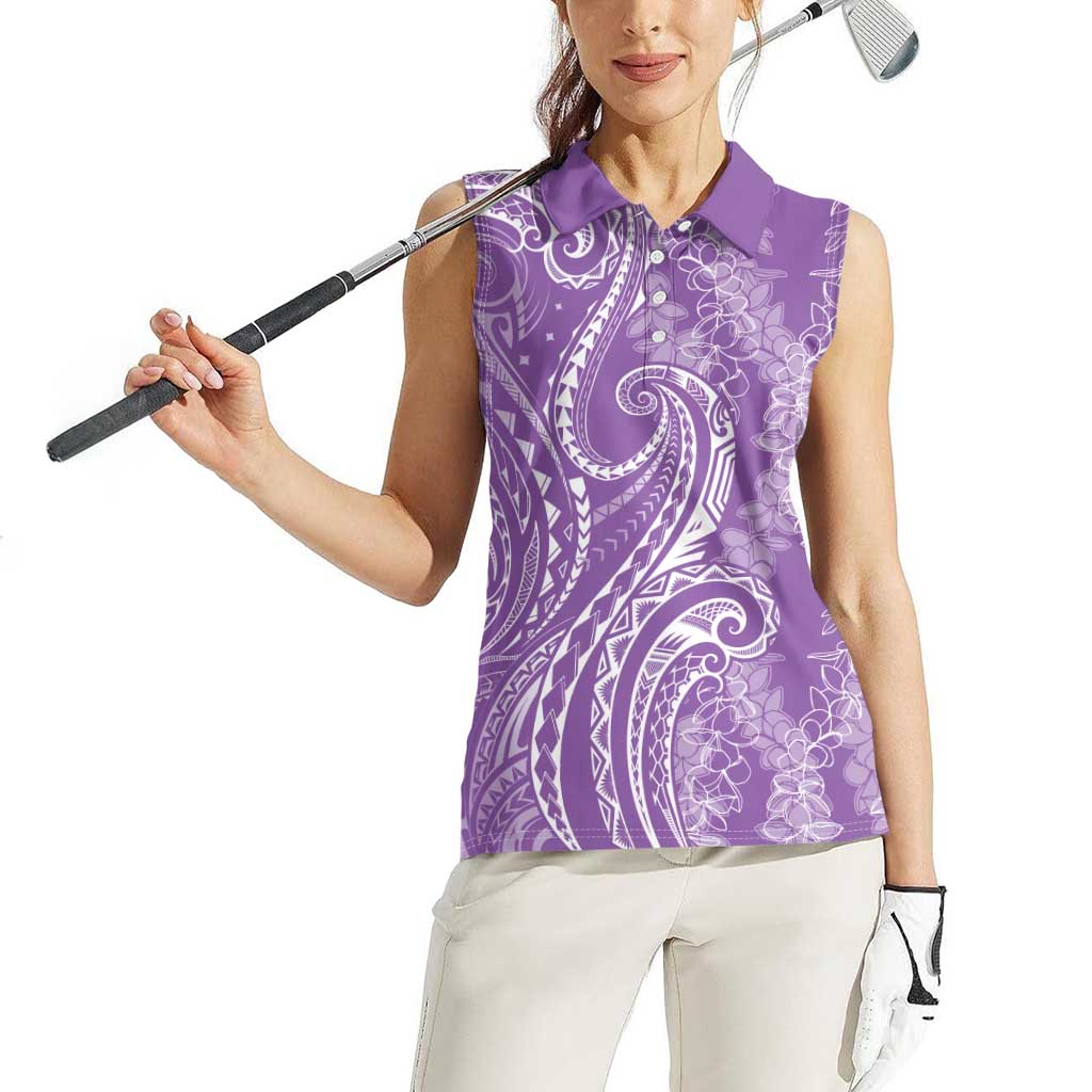 Polynesia Plumeria Lei Women Sleeveless Polo Shirt Periwinkle Curves Motif LT7 - Polynesian Pride