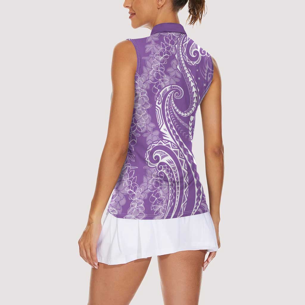 Polynesia Plumeria Lei Women Sleeveless Polo Shirt Periwinkle Curves Motif LT7 - Polynesian Pride