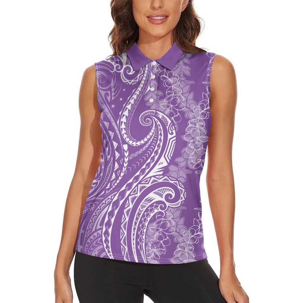 Polynesia Plumeria Lei Women Sleeveless Polo Shirt Periwinkle Curves Motif LT7 - Polynesian Pride