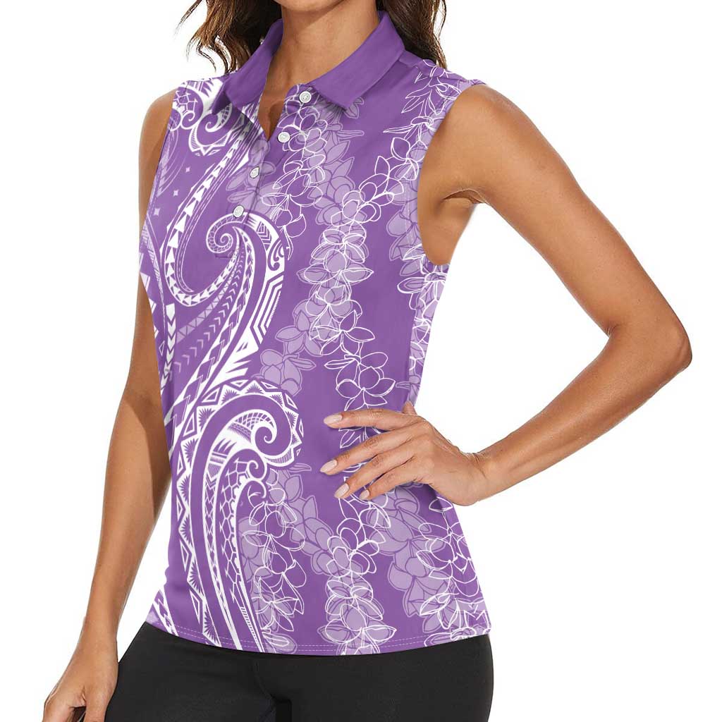 Polynesia Plumeria Lei Women Sleeveless Polo Shirt Periwinkle Curves Motif LT7 - Polynesian Pride