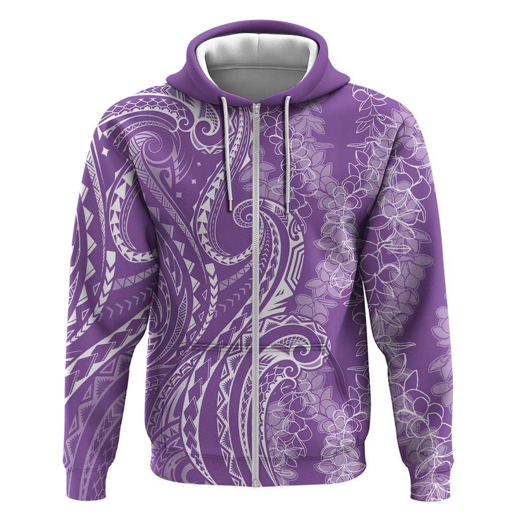Polynesia Plumeria Lei Zip Hoodie Periwinkle Curves Motif