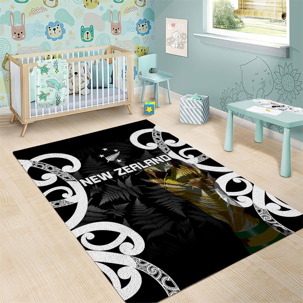 New Zealand WC2026 Black Area Rug Silver Fern LT7 - Polynesian Pride