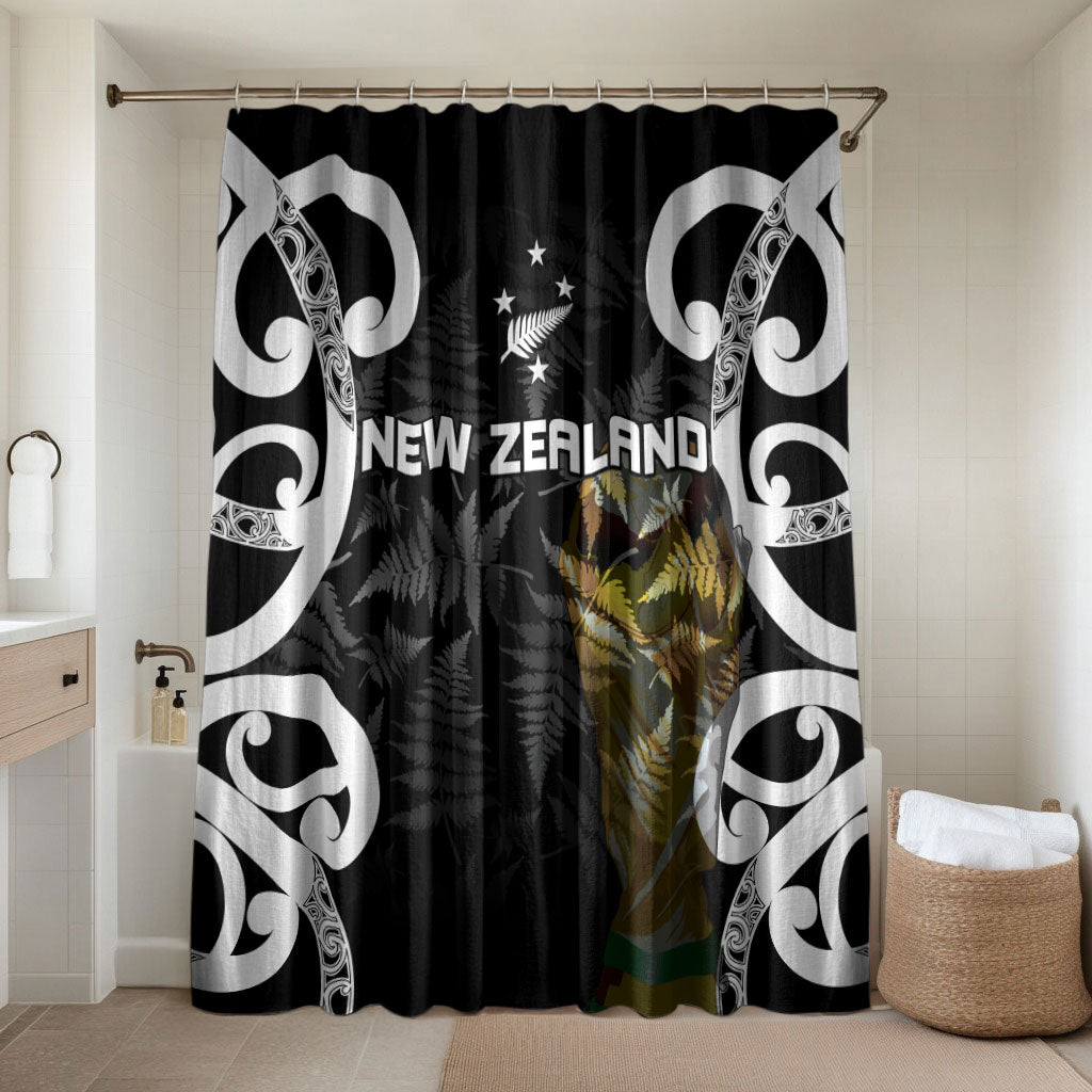 New Zealand WC2026 Black Bathroom Set Silver Fern LT7 Shower Curtain Only Black - Polynesian Pride