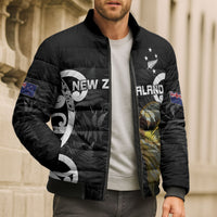 New Zealand WC2026 Custom Black Bomber Puffer Jacket Silver Fern LT7 - Polynesian Pride