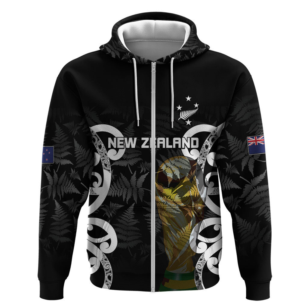 New Zealand WC2026 Custom Black Hoodie Silver Fern LT7 Zip Hoodie Black - Polynesian Pride