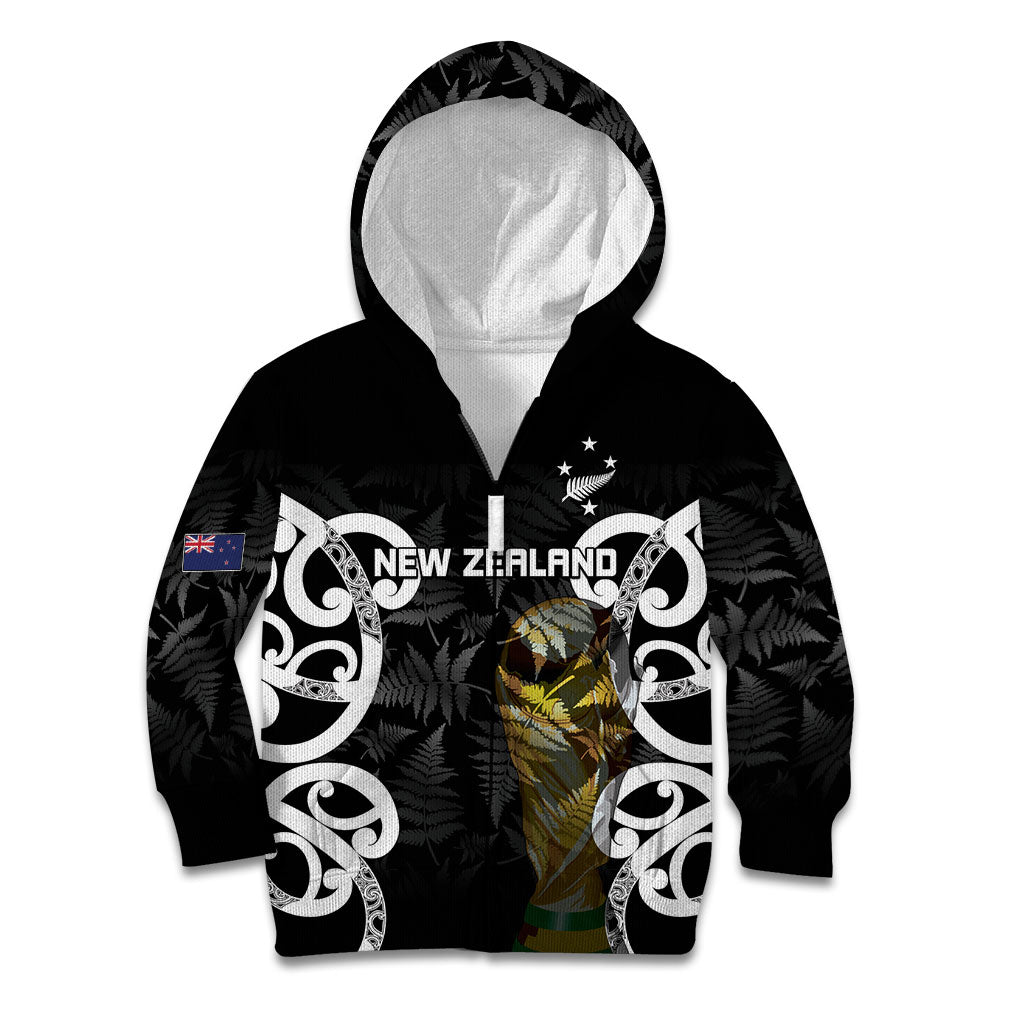 New Zealand WC2026 Custom Black Kid Hoodie Silver Fern LT7 Zip Hoodie Black - Polynesian Pride
