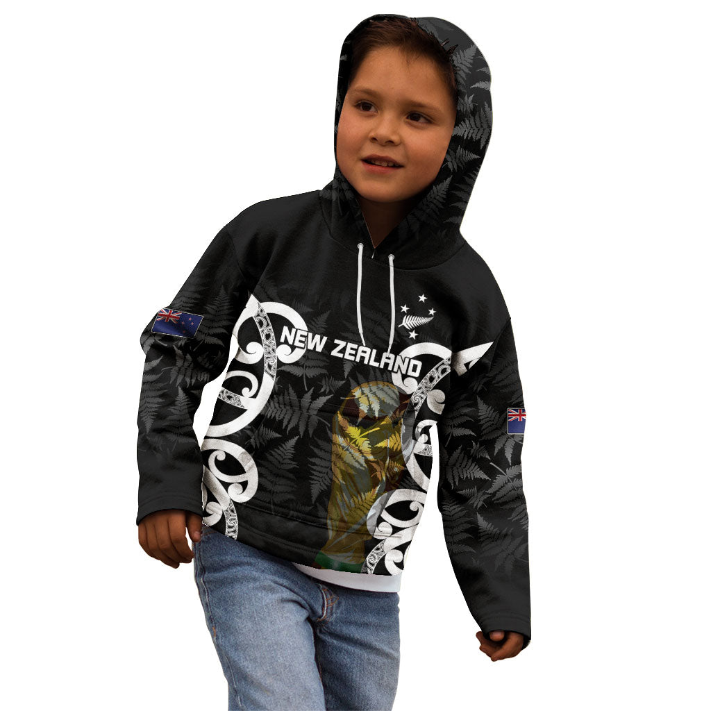 New Zealand WC2026 Custom Black Kid Hoodie Silver Fern LT7 - Polynesian Pride
