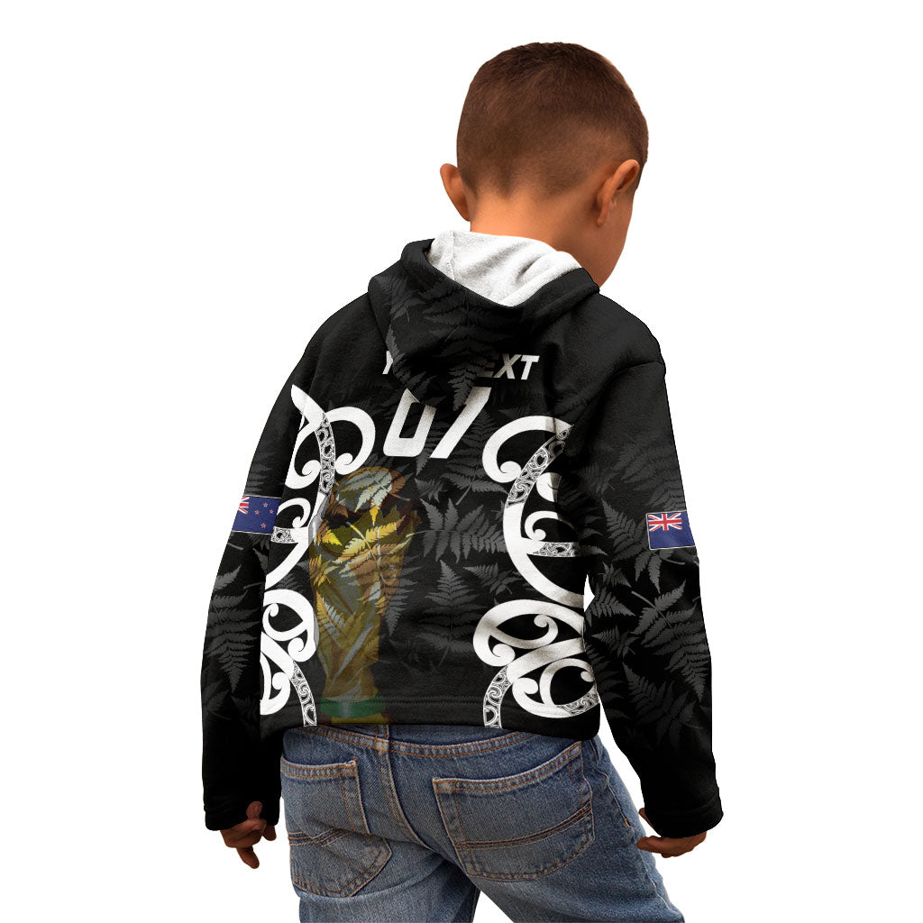 New Zealand WC2026 Custom Black Kid Hoodie Silver Fern LT7 - Polynesian Pride