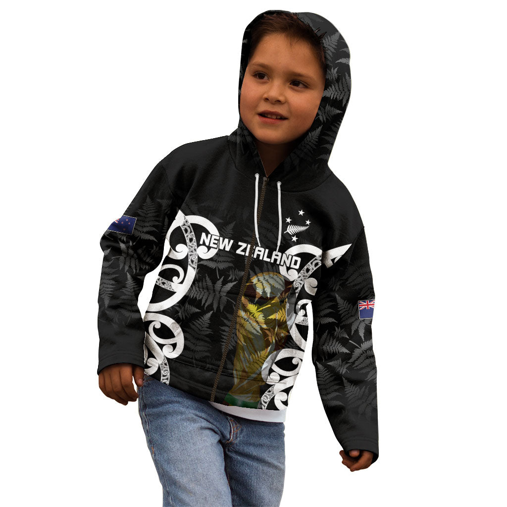 New Zealand WC2026 Custom Black Kid Hoodie Silver Fern LT7 - Polynesian Pride