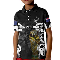 New Zealand WC2026 Custom Black Kid Polo Shirt Silver Fern LT7 Kid Black - Polynesian Pride