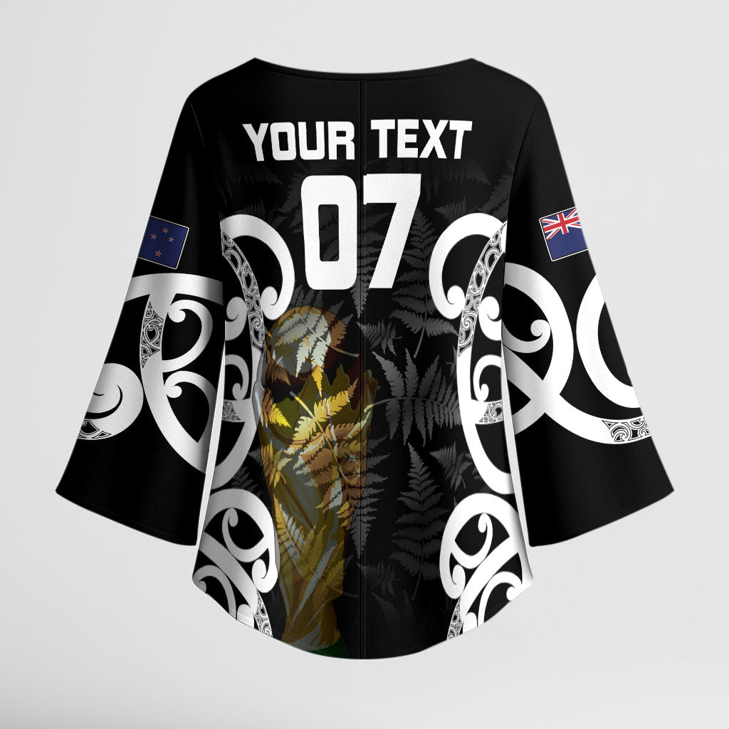 New Zealand WC2026 Custom Black Kimono Sleeve Blouse Silver Fern LT7 - Polynesian Pride