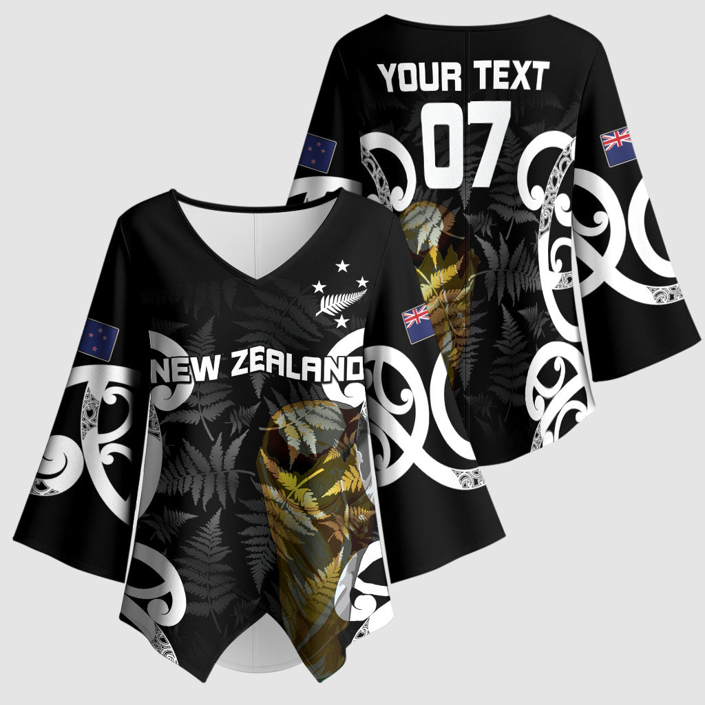 New Zealand WC2026 Custom Black Kimono Sleeve Blouse Silver Fern LT7 - Polynesian Pride