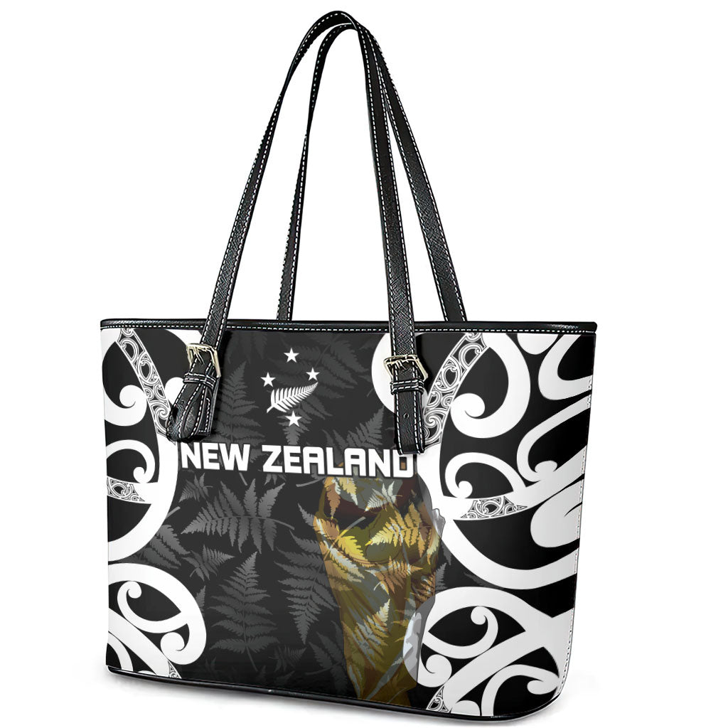 New Zealand WC2026 Black Leather Tote Bag Silver Fern LT7 - Polynesian Pride