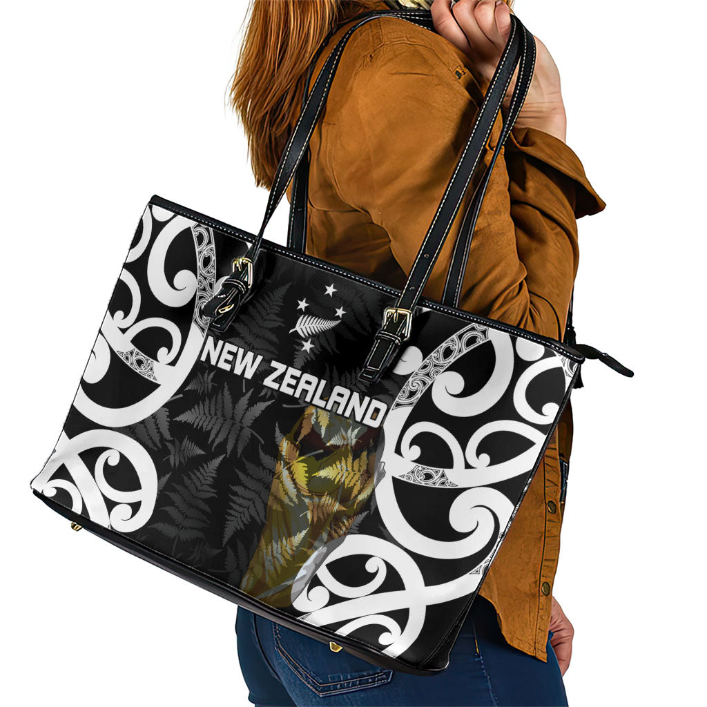 New Zealand WC2026 Black Leather Tote Bag Silver Fern LT7 - Polynesian Pride