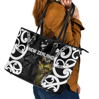 New Zealand WC2026 Black Leather Tote Bag Silver Fern LT7 - Polynesian Pride