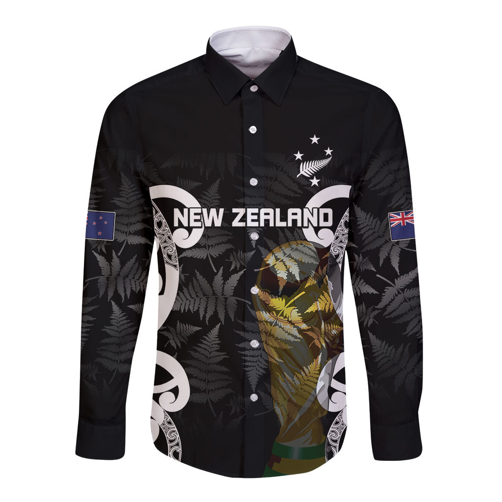 New Zealand WC2026 Custom Black Long Sleeve Button Shirt Silver Fern LT7 Unisex Black - Polynesian Pride