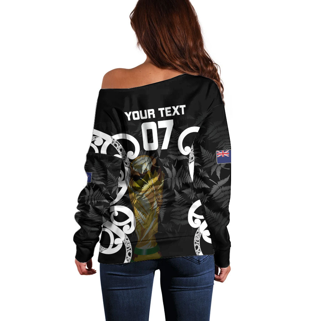 New Zealand WC2026 Custom Black Off Shoulder Sweater Silver Fern LT7 - Polynesian Pride