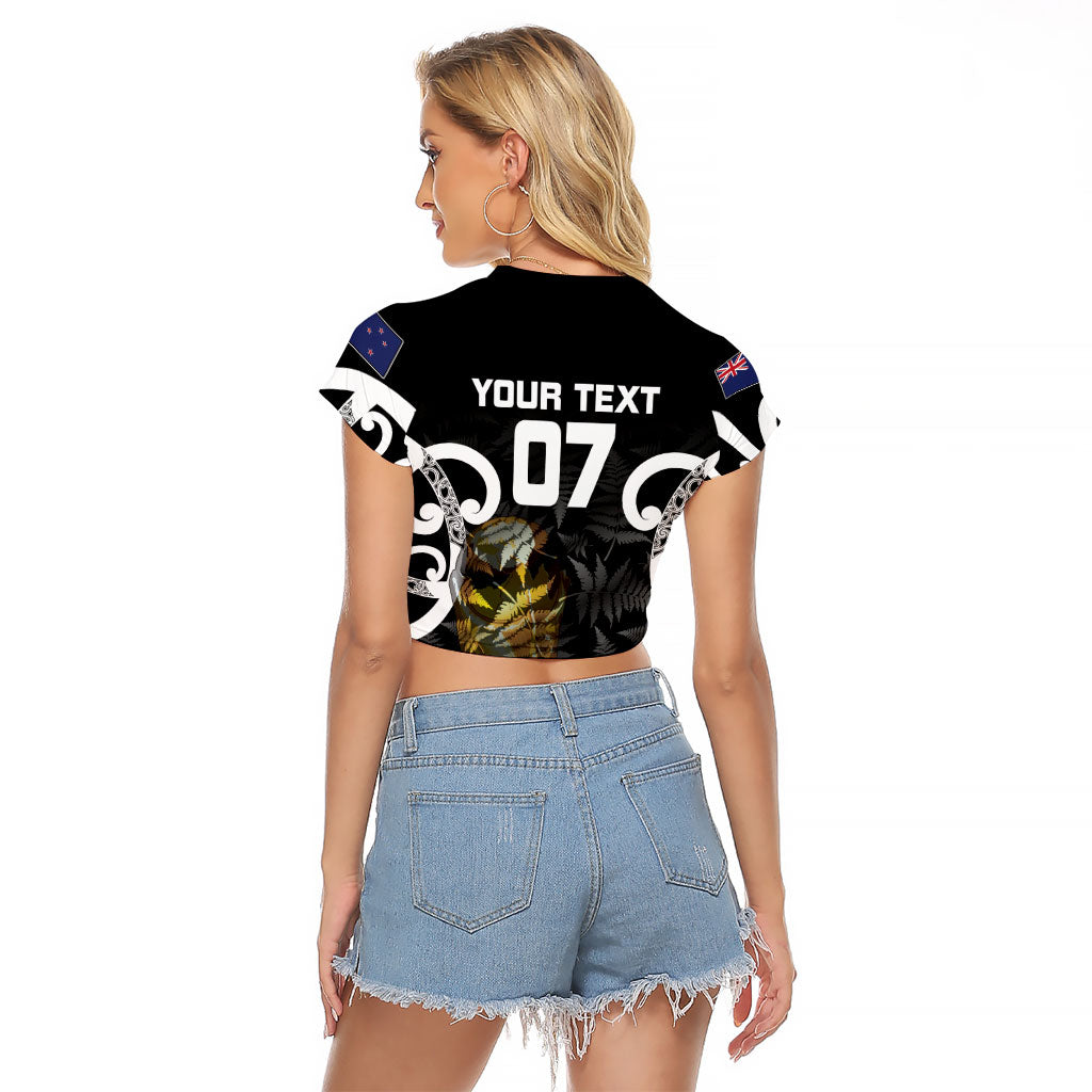New Zealand WC2026 Custom Black Raglan Cropped T Shirt Silver Fern LT7 - Polynesian Pride