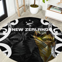 New Zealand WC2026 Black Round Carpet Silver Fern LT7 Black - Polynesian Pride