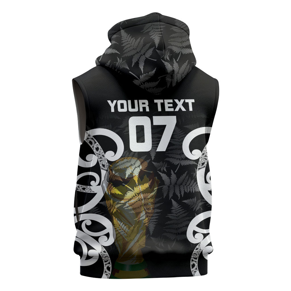 New Zealand WC2026 Custom Black Sleeveless Hoodie Silver Fern LT7 - Polynesian Pride