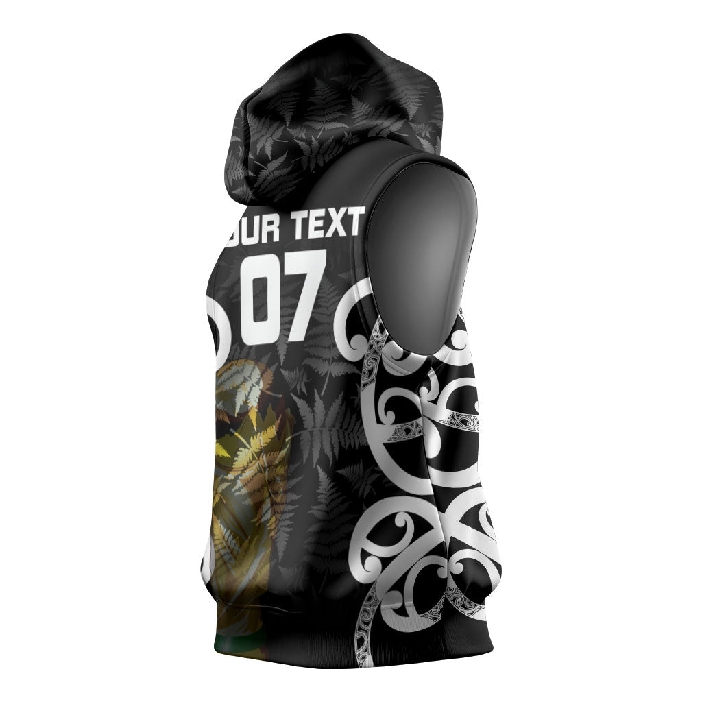 New Zealand WC2026 Custom Black Sleeveless Hoodie Silver Fern LT7 - Polynesian Pride