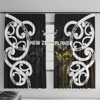 New Zealand WC2026 Black Window Curtain Silver Fern LT7 With Hooks Black - Polynesian Pride