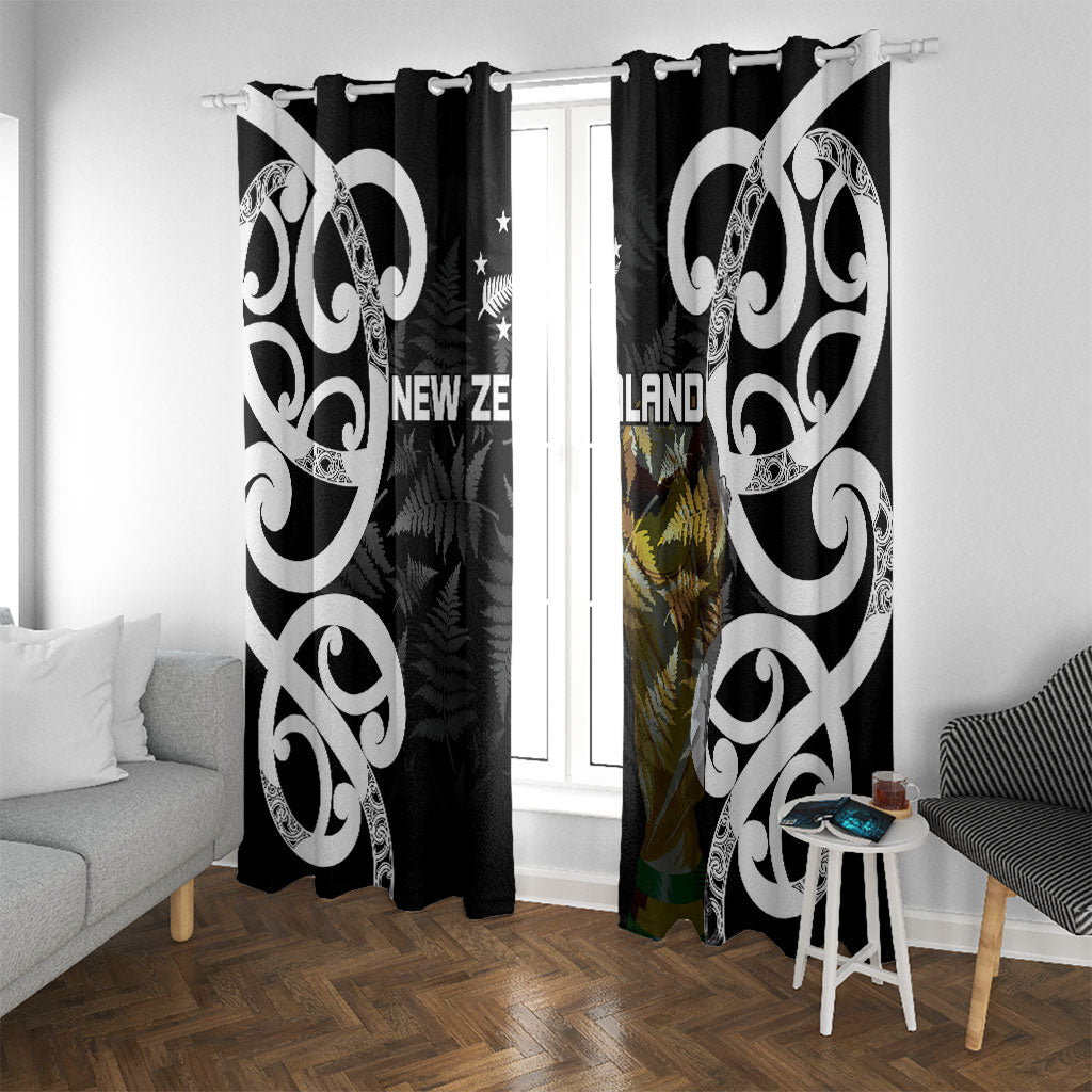 New Zealand WC2026 Black Window Curtain Silver Fern LT7 With Grommets Black - Polynesian Pride