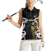New Zealand WC2026 Custom Black Women Sleeveless Polo Shirt Silver Fern LT7 - Polynesian Pride