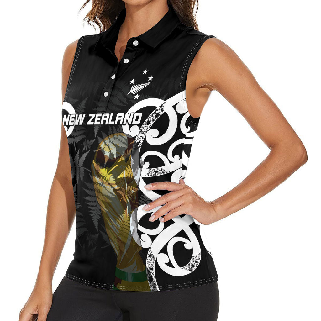 New Zealand WC2026 Custom Black Women Sleeveless Polo Shirt Silver Fern LT7 - Polynesian Pride