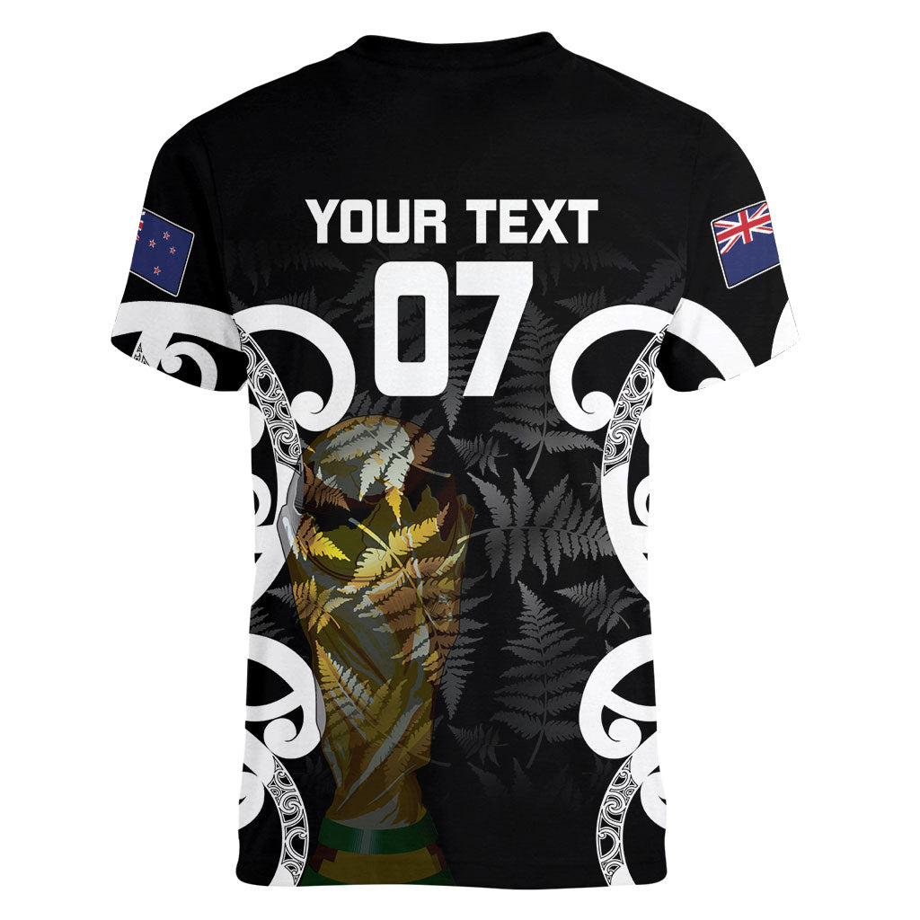 New Zealand WC2026 Custom Black Women V-Neck T-Shirt Silver Fern LT7 - Polynesian Pride