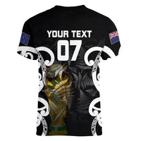 New Zealand WC2026 Custom Black Women V-Neck T-Shirt Silver Fern LT7 - Polynesian Pride