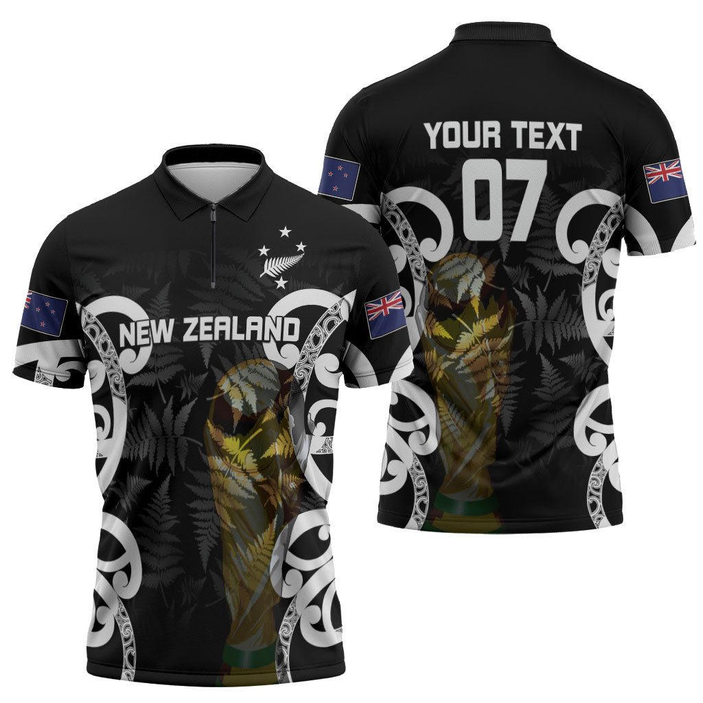 New Zealand WC2026 Custom Black Zipper Polo Shirt Silver Fern LT7 - Polynesian Pride