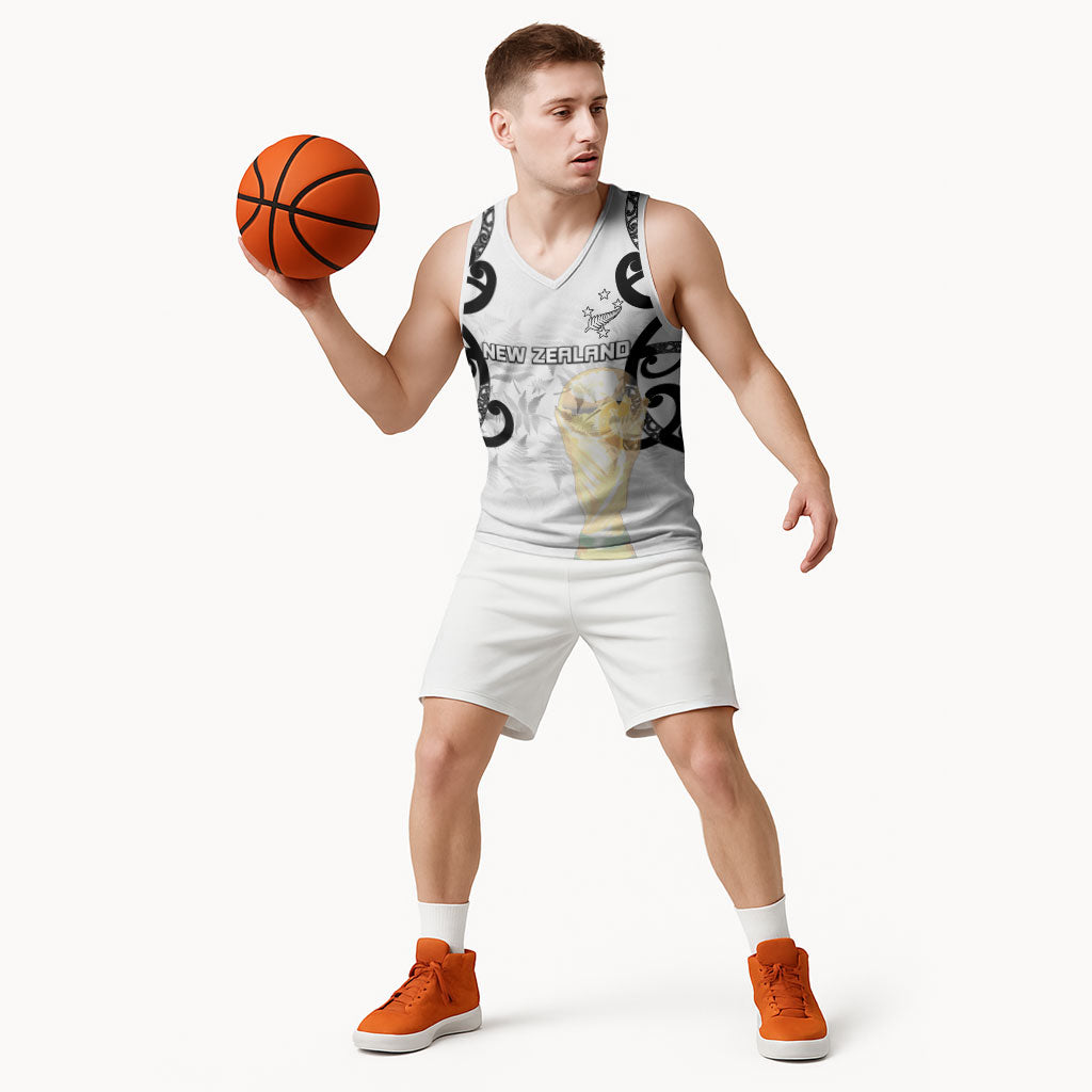 New Zealand WC2026 Custom White Basketball Jersey Silver Fern LT7 - Polynesian Pride