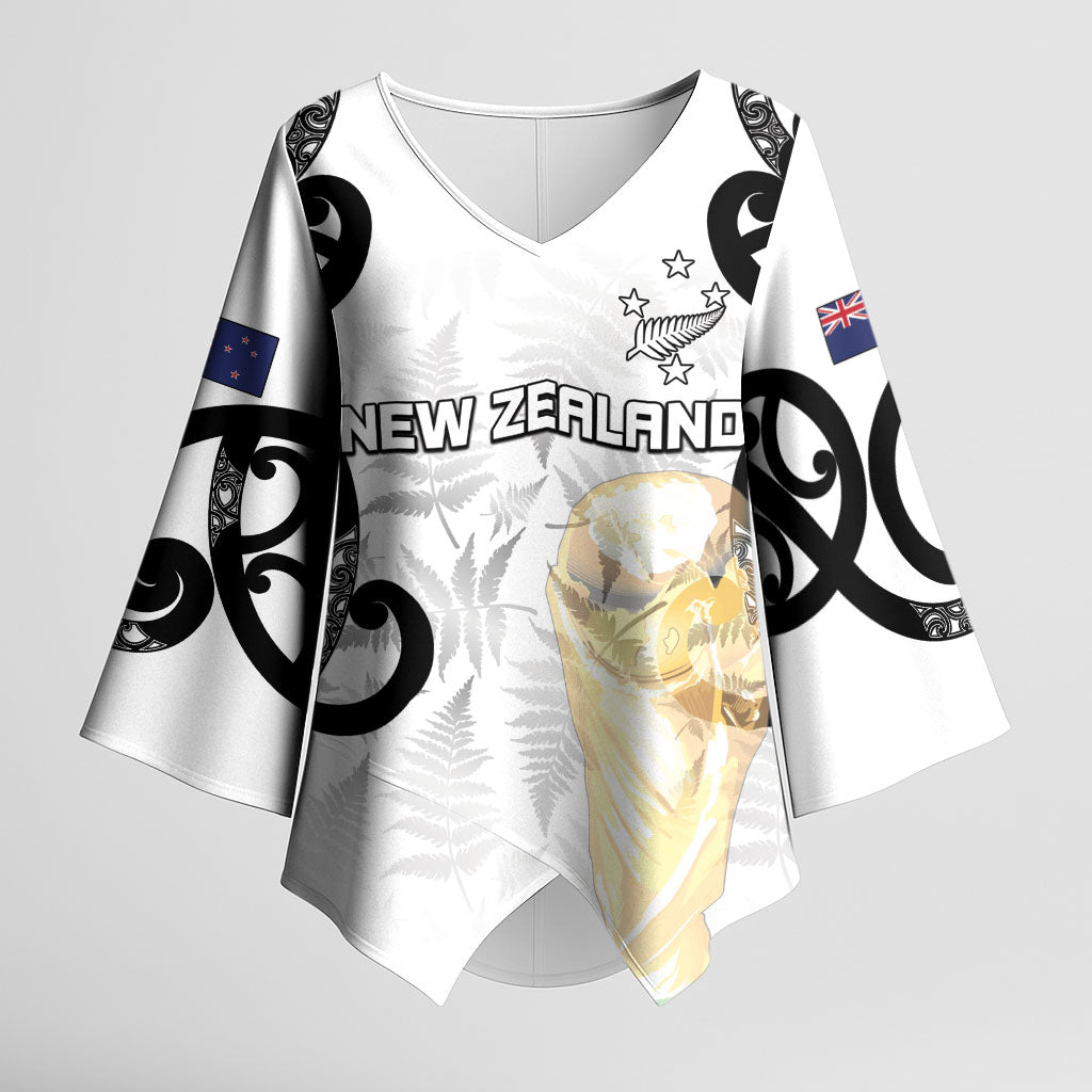 New Zealand WC2026 Custom White Kimono Sleeve Blouse Silver Fern LT7 Female White - Polynesian Pride