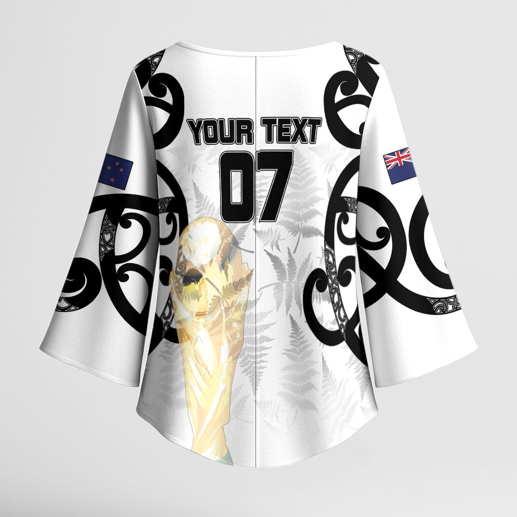 New Zealand WC2026 Custom White Kimono Sleeve Blouse Silver Fern LT7 - Polynesian Pride