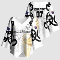 New Zealand WC2026 Custom White Kimono Sleeve Blouse Silver Fern LT7 - Polynesian Pride