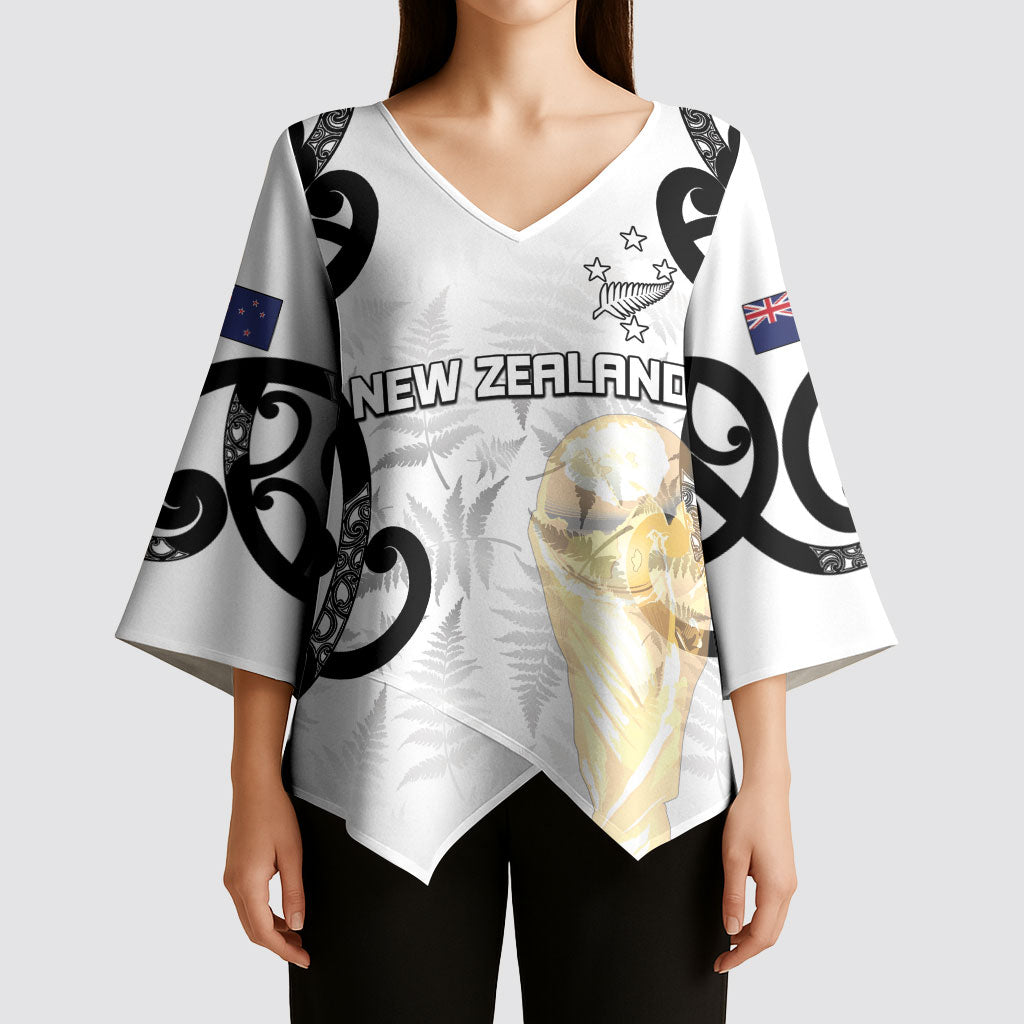 New Zealand WC2026 Custom White Kimono Sleeve Blouse Silver Fern LT7 - Polynesian Pride
