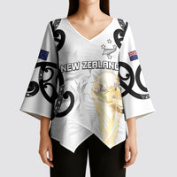 New Zealand WC2026 Custom White Kimono Sleeve Blouse Silver Fern LT7 - Polynesian Pride