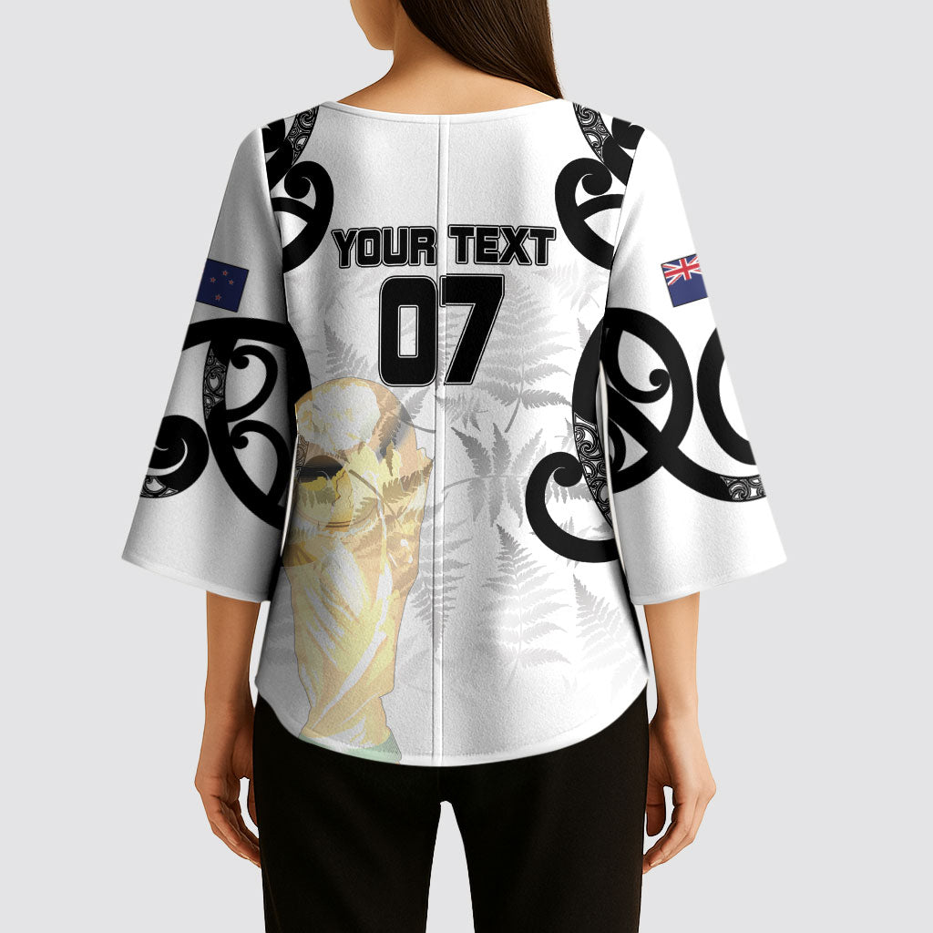 New Zealand WC2026 Custom White Kimono Sleeve Blouse Silver Fern LT7 - Polynesian Pride