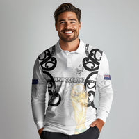 New Zealand WC2026 Custom White Long Sleeve Polo Shirt Silver Fern LT7 - Polynesian Pride