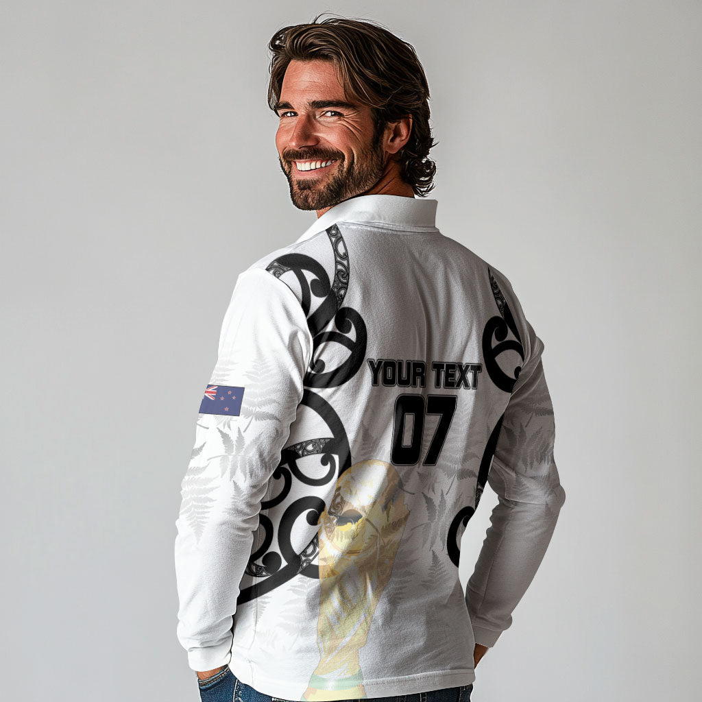 New Zealand WC2026 Custom White Long Sleeve Polo Shirt Silver Fern LT7 - Polynesian Pride