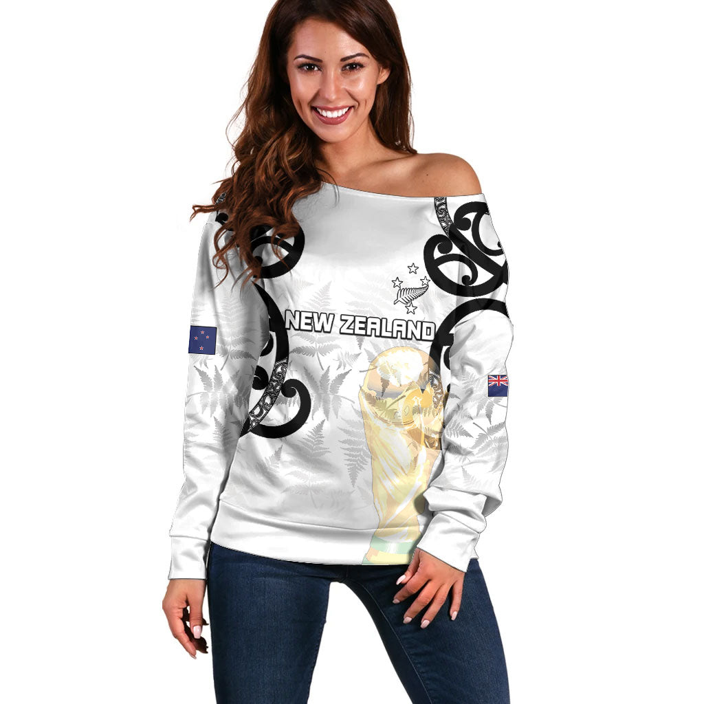 New Zealand WC2026 Custom White Off Shoulder Sweater Silver Fern LT7 Women White - Polynesian Pride