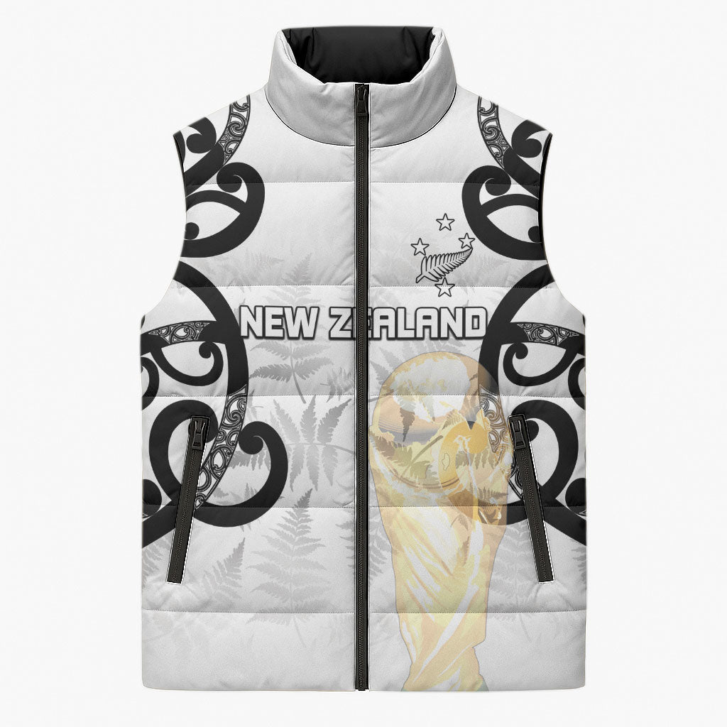New Zealand WC2026 Custom White Sleeveless Puffer Jacket Silver Fern LT7 Unisex White - Polynesian Pride
