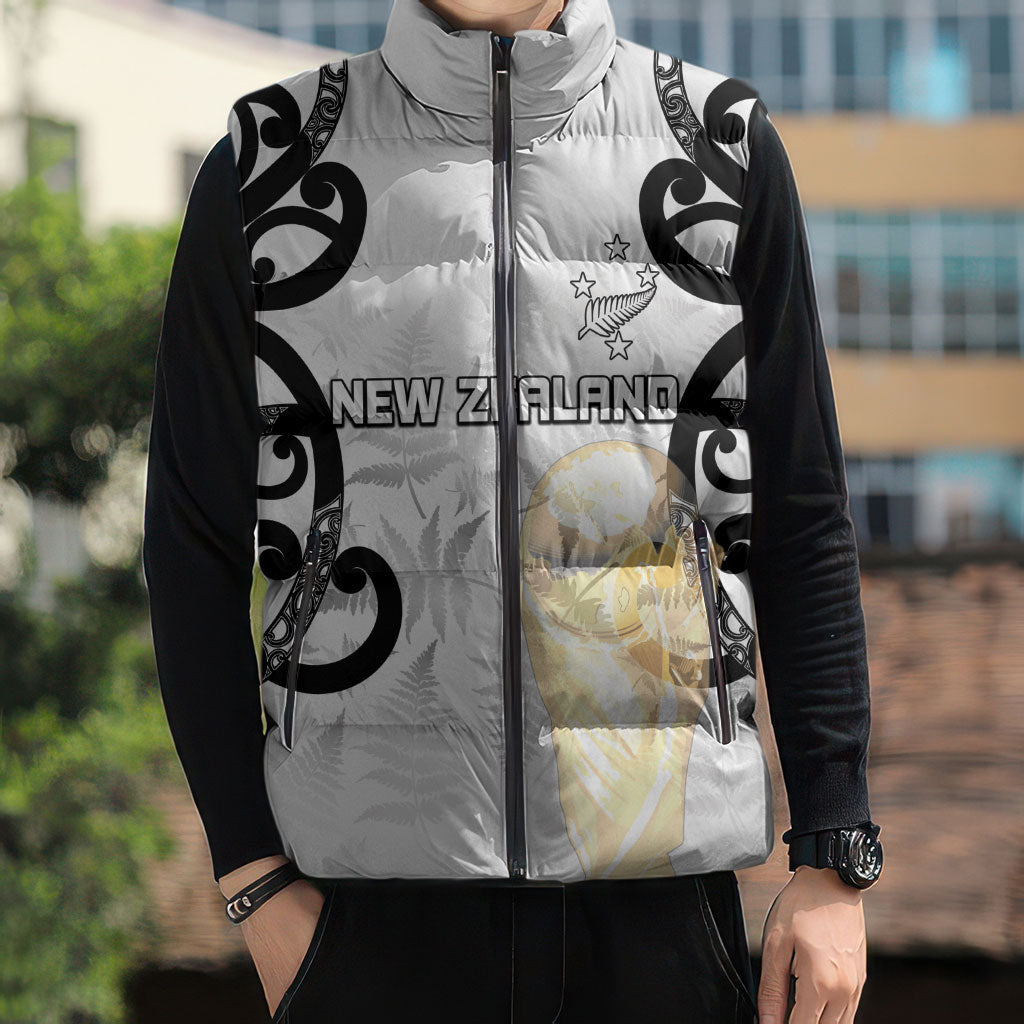 New Zealand WC2026 Custom White Sleeveless Puffer Jacket Silver Fern LT7 - Polynesian Pride