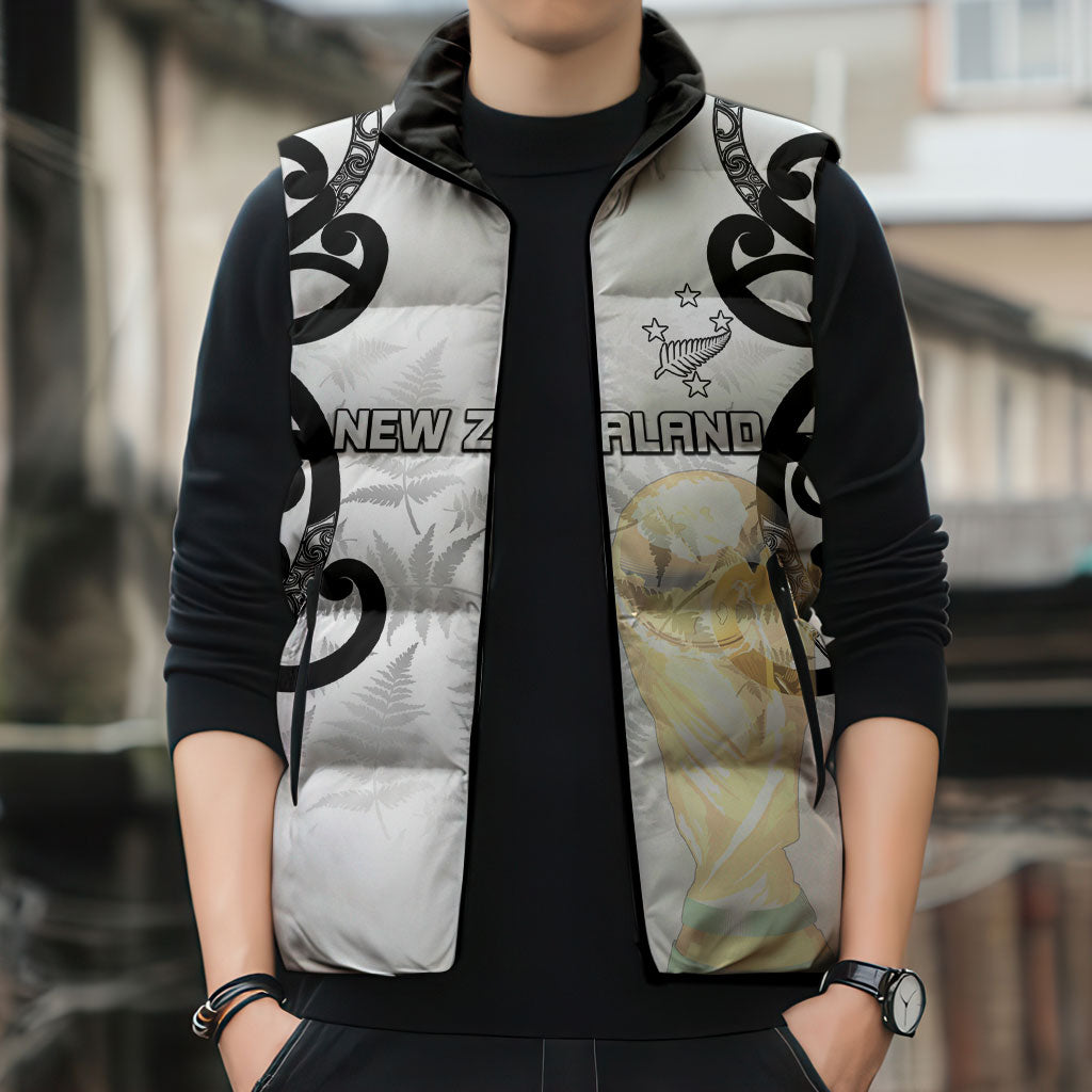 New Zealand WC2026 Custom White Sleeveless Puffer Jacket Silver Fern LT7 - Polynesian Pride