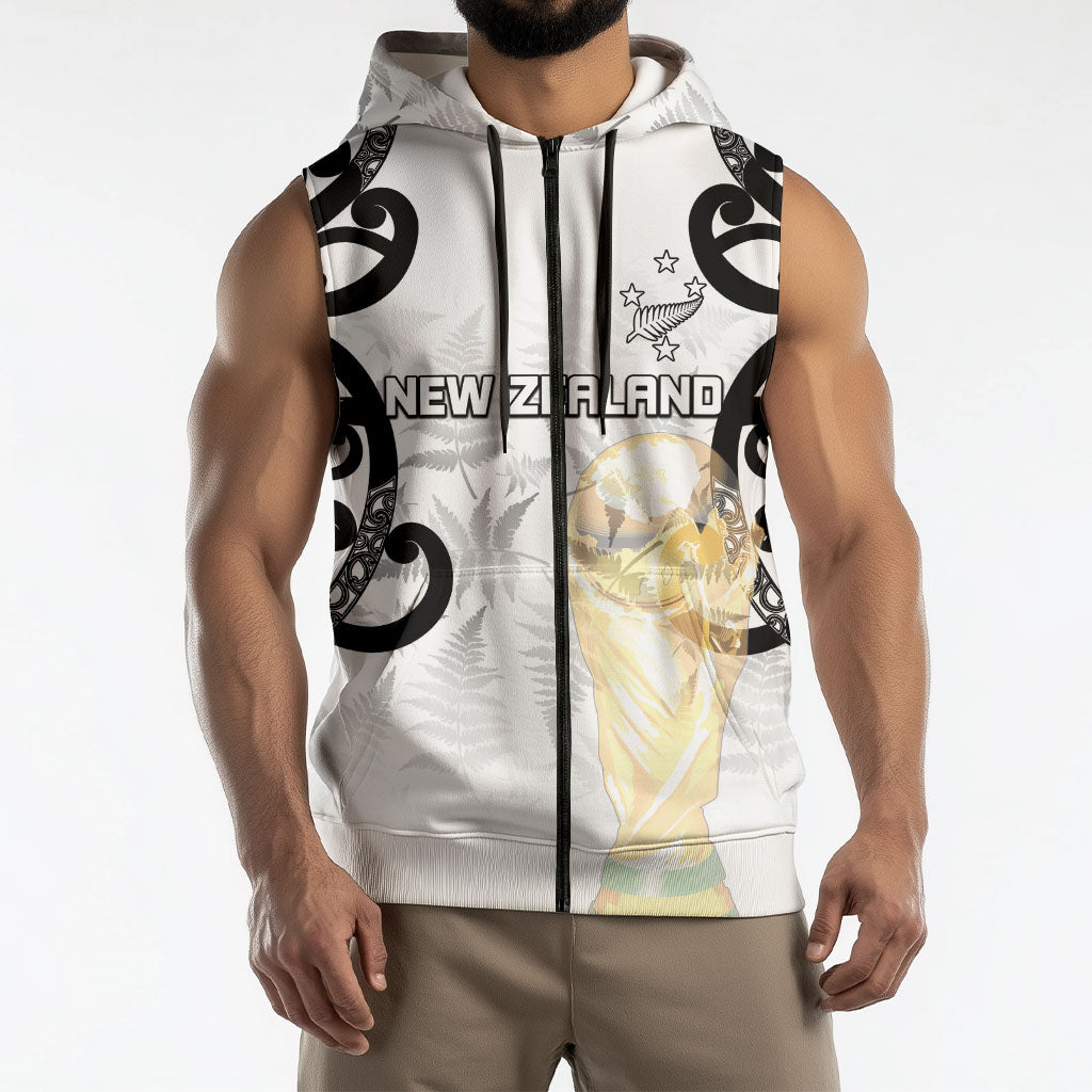 New Zealand WC2026 Custom White Sleeveless Zip Hoodie Silver Fern LT7 - Polynesian Pride
