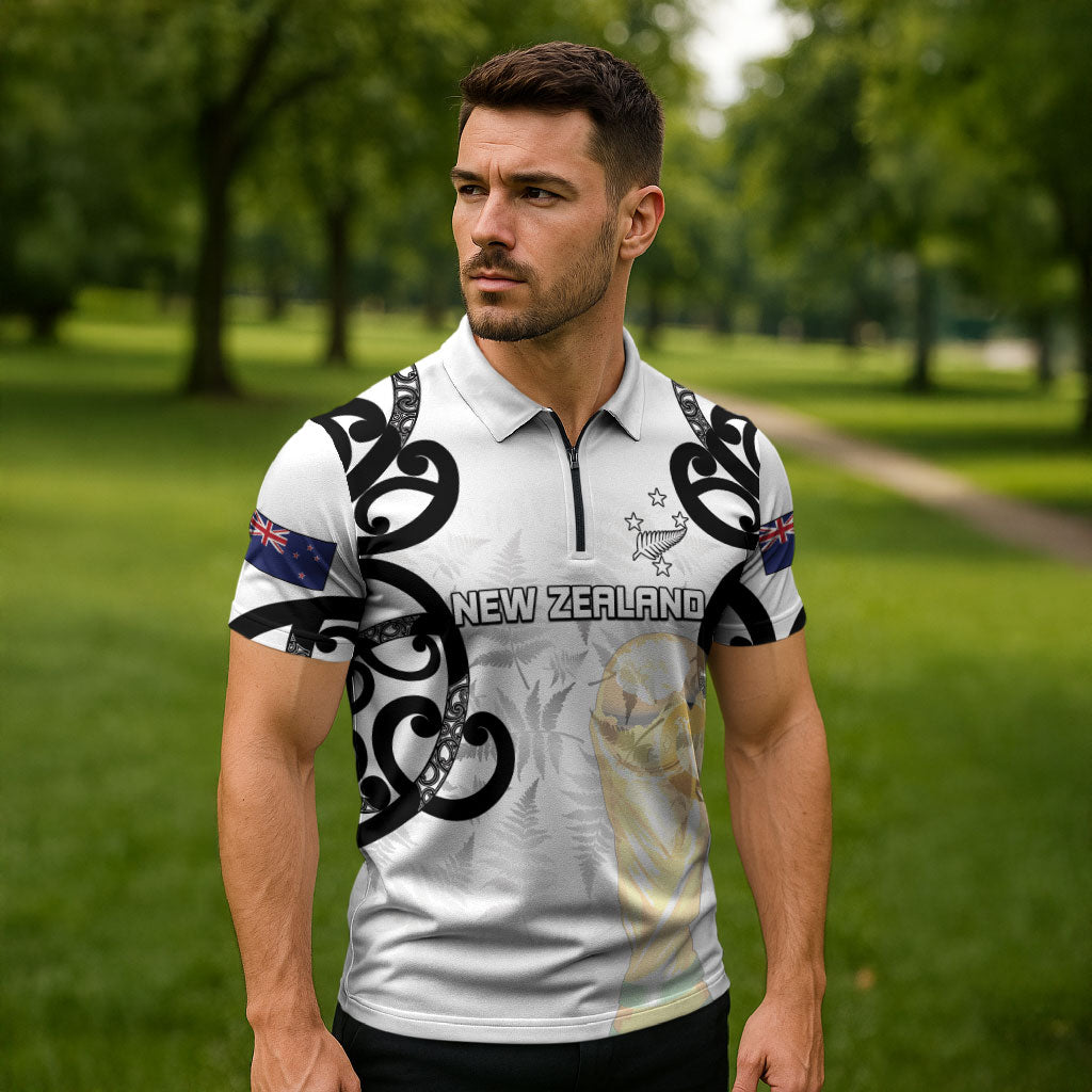 New Zealand WC2026 Custom White Zipper Polo Shirt Silver Fern LT7 - Polynesian Pride