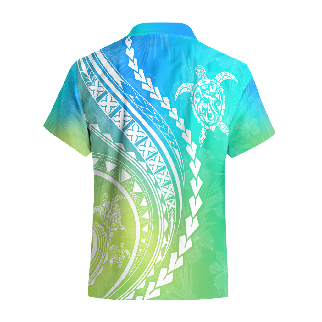 Polynesian Pride Hawaiian Shirt Turtle Hibiscus Luxury Style - Gradient Blue LT7 - Polynesian Pride