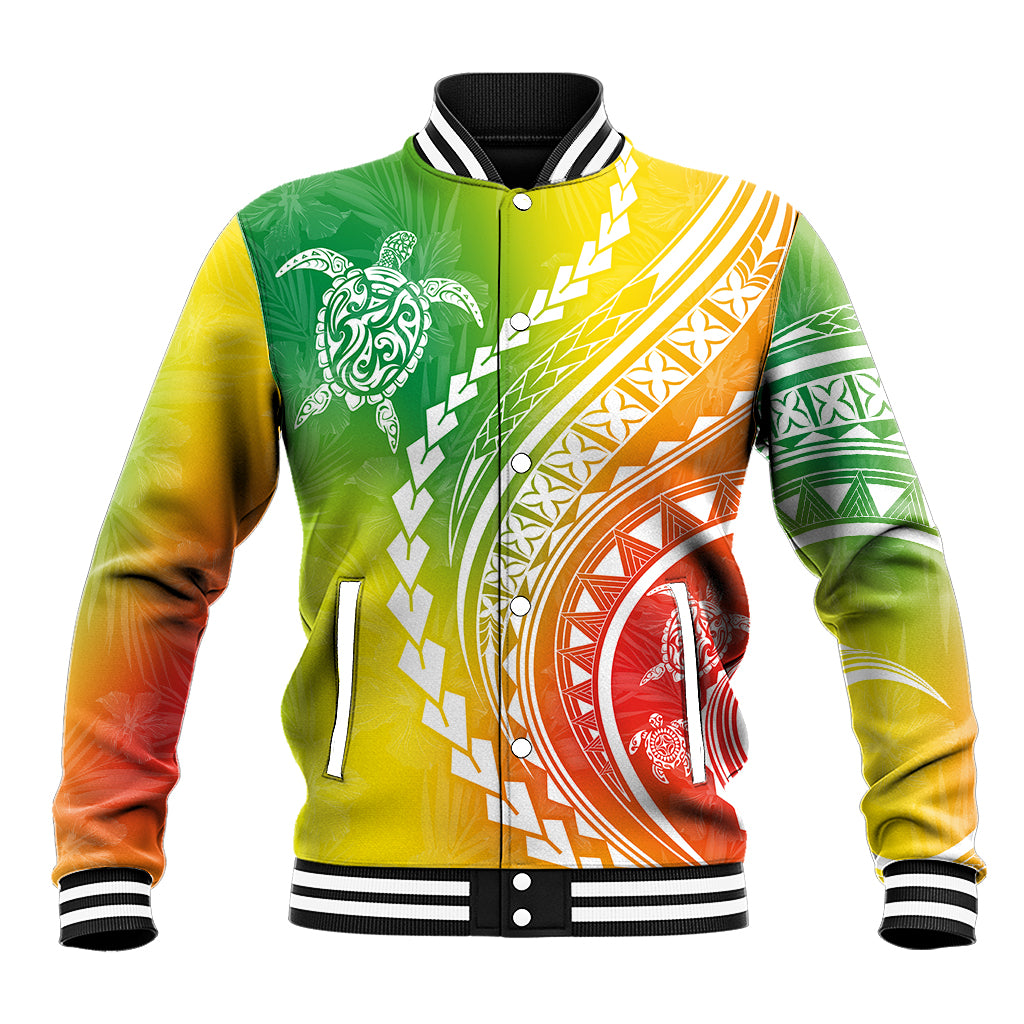 Polynesian Pride Baseball Jacket Turtle Hibiscus Luxury Style - Reggae LT7 Unisex Reggae - Polynesian Pride